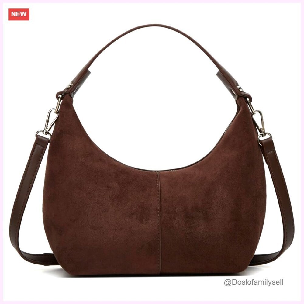 Faux Suede Tote Bag Retro Crossbody Shoulder Satchel Work Purse Crescent Handbag